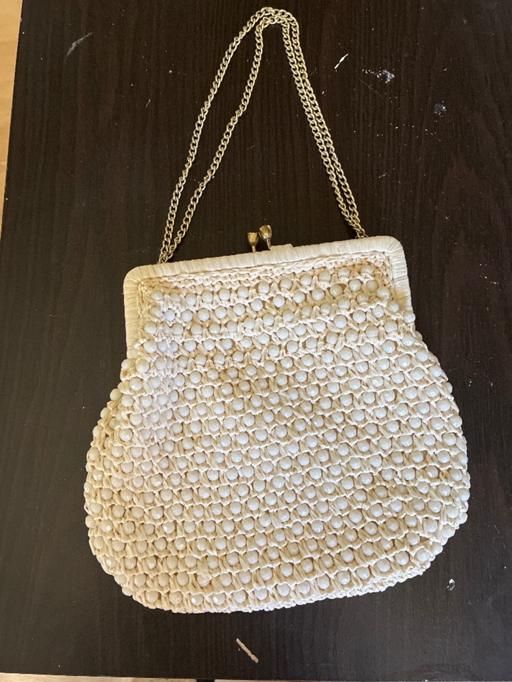 Magid Vintage Cream Beaded Bag  Handmade in Hong Kong